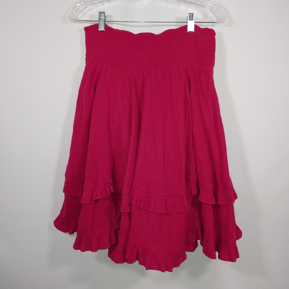 Odille Anthropologie Tiered Ruffled Smocked Waist Cottagecore Midi Skirt Size S